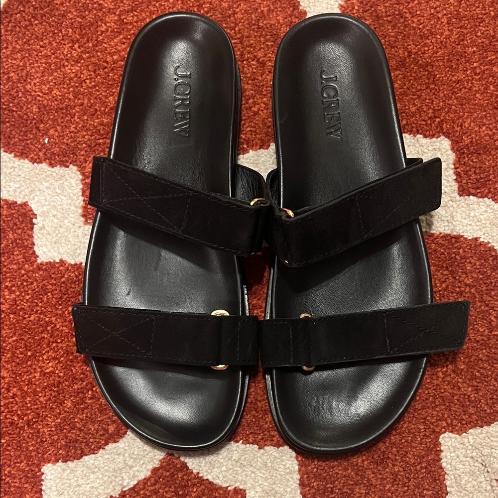 J Crew Colbie Black Suede Sandals w Adjustable Straps Size 11 EUC